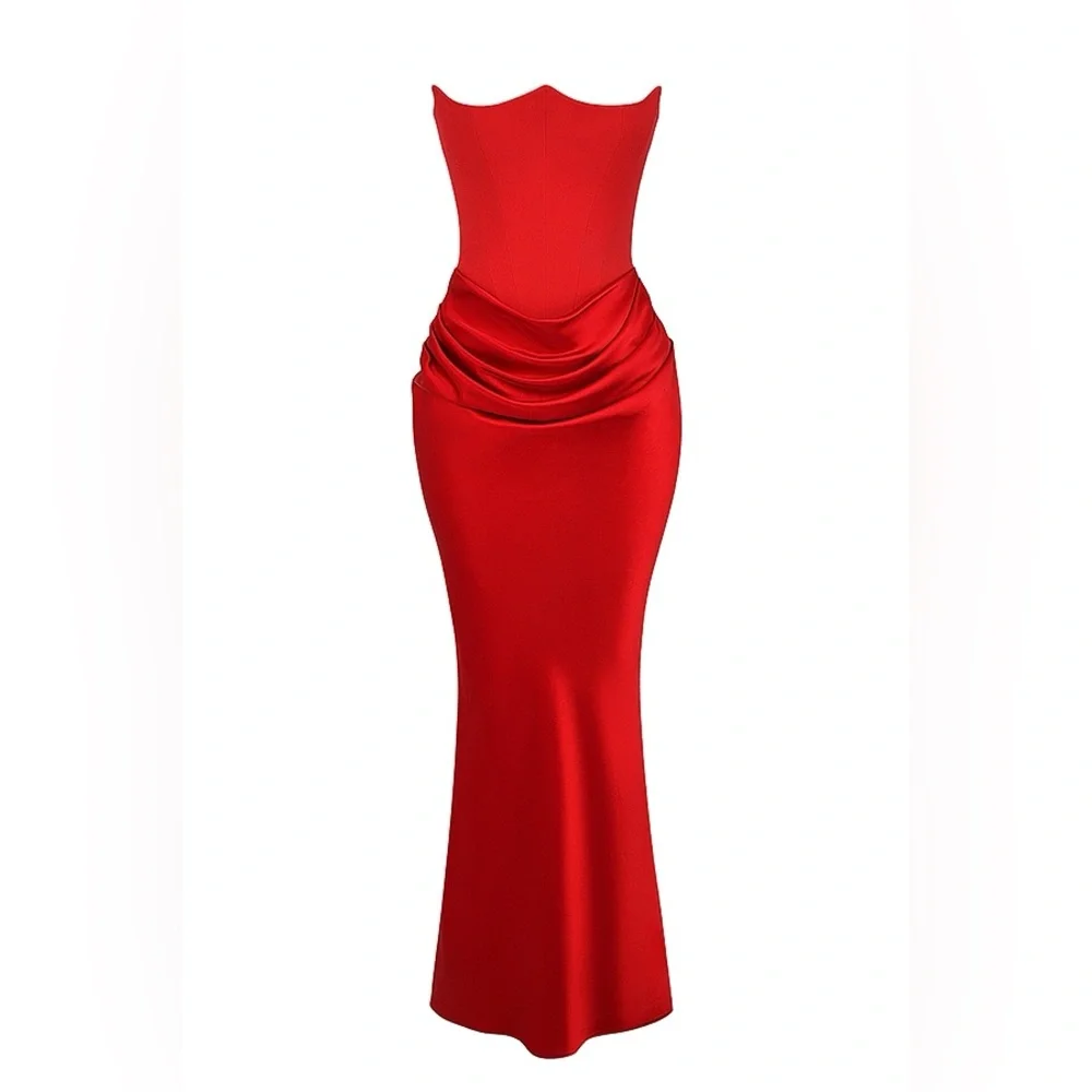 House of CB Vibrant Red Strapless Dress - Picture 2 of 4